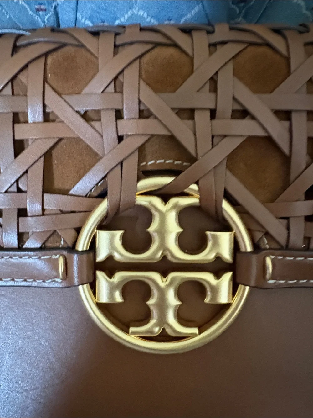 Tory Burch Brown Miller Leather Basketweave Shoulder Bag